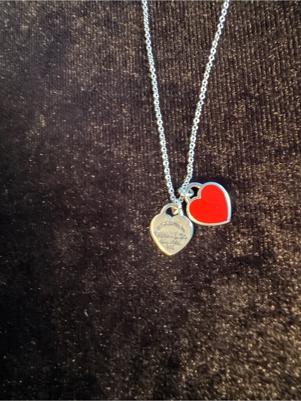 Tiffany & Co. Double Heart Pendant Necklace with Red Enamel